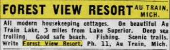 Northern Nights Resort (Crists Forest View Resort) - June 1949 Ad (newer photo)